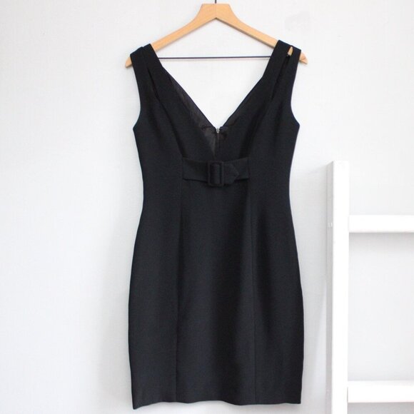 Nicole Miller Black Front Buckle Cross Straps Tight Cocktail Mini Dress Size 8 - Picture 1 of 8